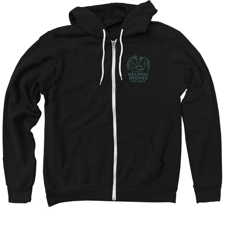 Get Your Helping Hooves Wellness Gear!, a Black Zip Up Hoodie