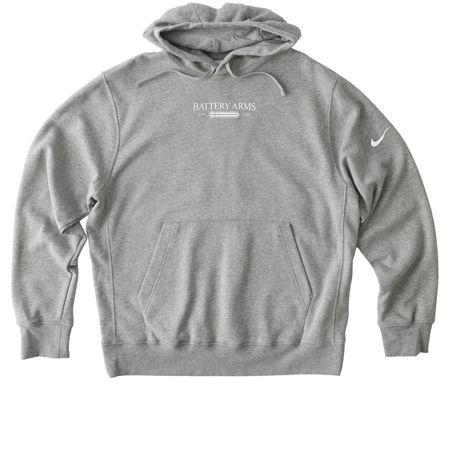 Hello My Name Is, a Dark Grey Heather Nike Club Fleece Pullover Hoodie (back-view)