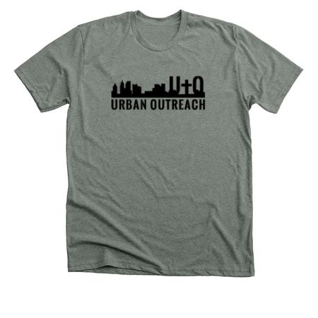 Urban Outreach/ Pump N Run on back, a Deep Heather Premium Unisex Tee