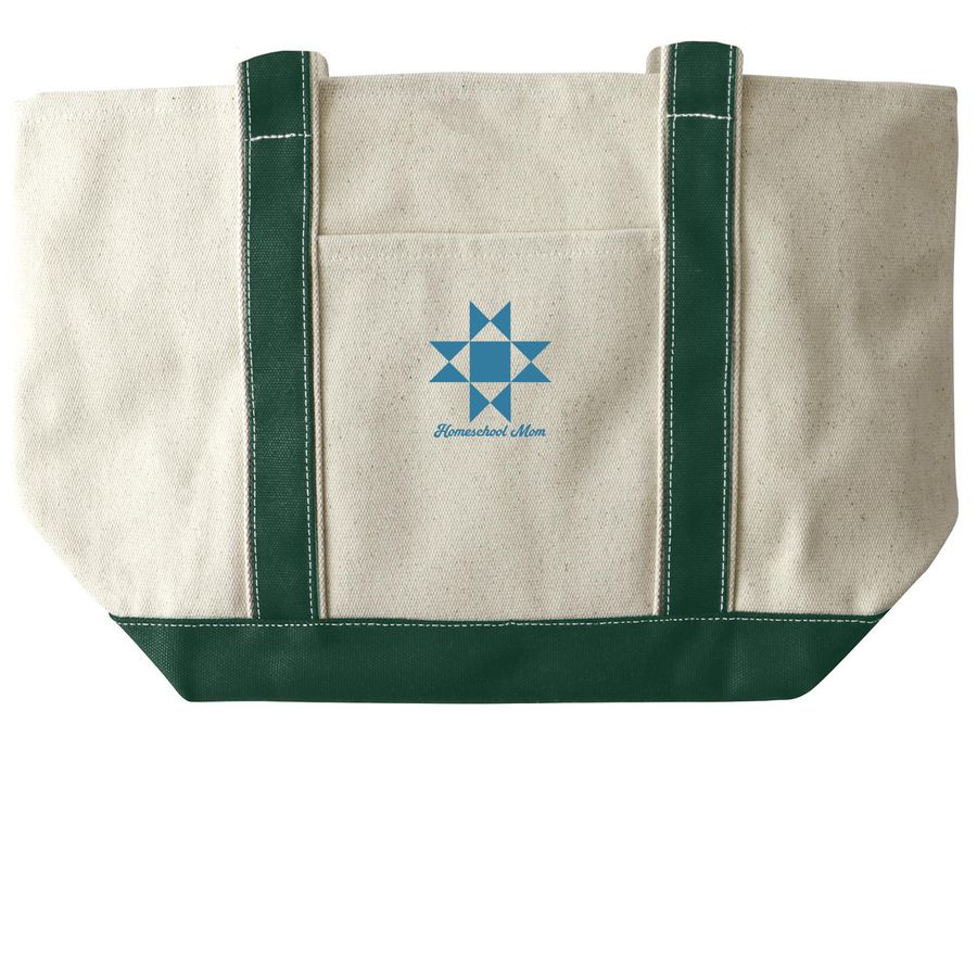 Homeschool Mom Tote, a Natural/Forest Large Two-Tone Canvas Tote Bag