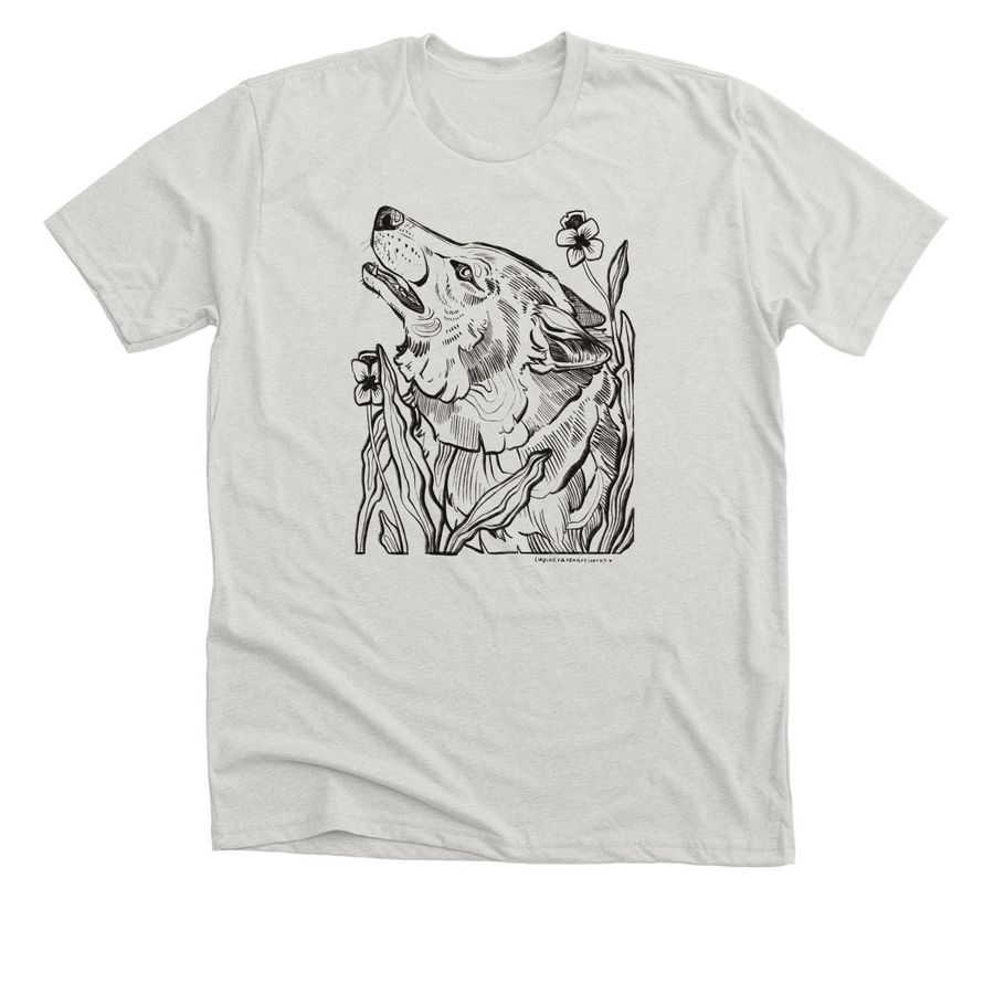 Wolf and Pansies, a Heather Cement Premium Unisex Tee