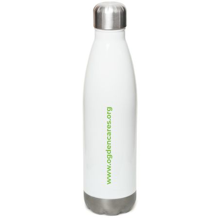 Ogden C.A.R.E.S. Logo Water bottle, a White Stainless Steel Water Bottle (back-view)