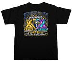 BC Childhood Cancer &Thyroid Cancer, a Black Comfort Colors Unisex Tee (back-view)