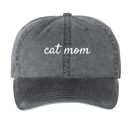 Cat Mom hat, a Black Printed Pigment Dye Baseball Cap