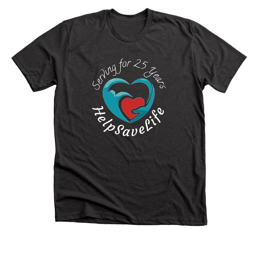 Celebrate 25 Years of HelpSaveLife, a Dark Grey Heather Premium Unisex Tee