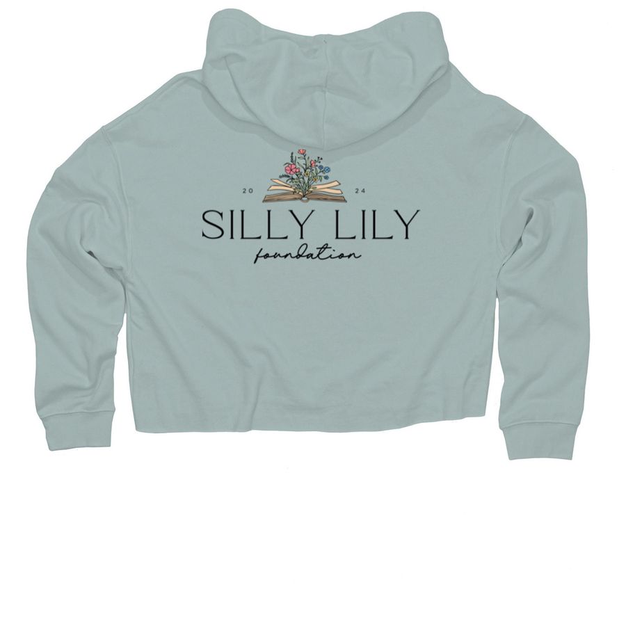 Silly Lily Neutral Logo, a Sage Women?s Lightweight Cropped Hoodie (back-view)