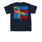 Pediatric Cancer Doesn't End in September, a Navy Youth Unisex Tee (back-view)