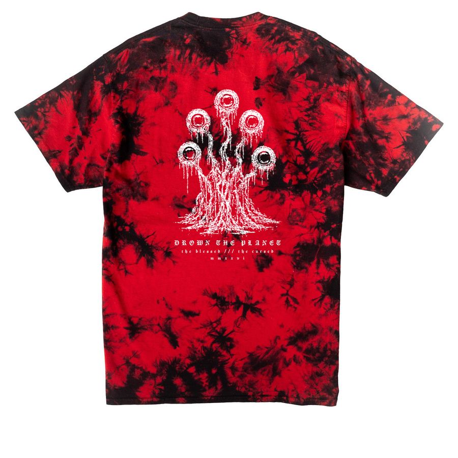 the blessed /// the cursed, a Black/ Red Crystal Tie Dye Tee (back-view)