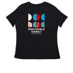 Indivisible Hawai'i Official T-Shirts, a Black Women's Relaxed V-Neck Tee (back-view)