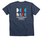 Indivisible Hawai'i Official T-Shirts, a Heather Navy Premium V-Neck Tee (back-view)