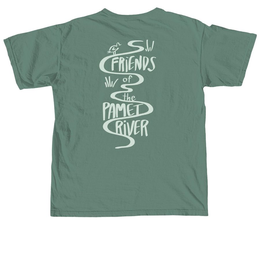 The Friends of the Pamet River T-Shirt, a Light Green Comfort Colors Unisex Tee (back-view)