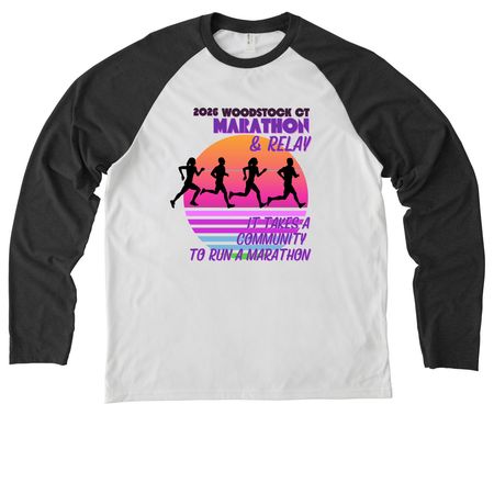 2026 Woodstock CT Marathon & Relay, a Space Black/ Bright White Allmade Eco Triblend Colorblock Raglan Long Sleeve Tee