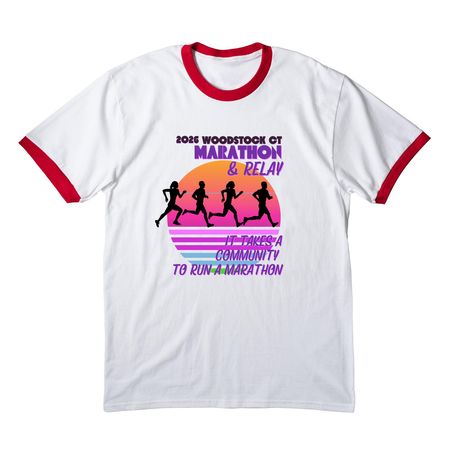 2026 Woodstock CT Marathon & Relay, a White/ Red Cotton Ringer Tee
