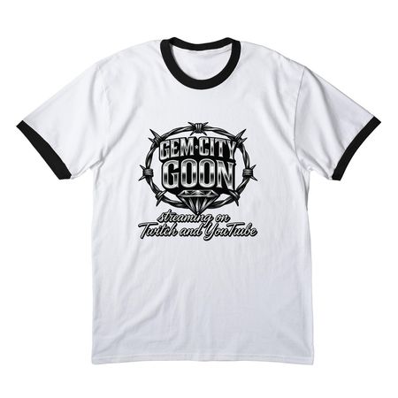 GemCityGoon Tops!, a White/ Jet Black Cotton Ringer Tee