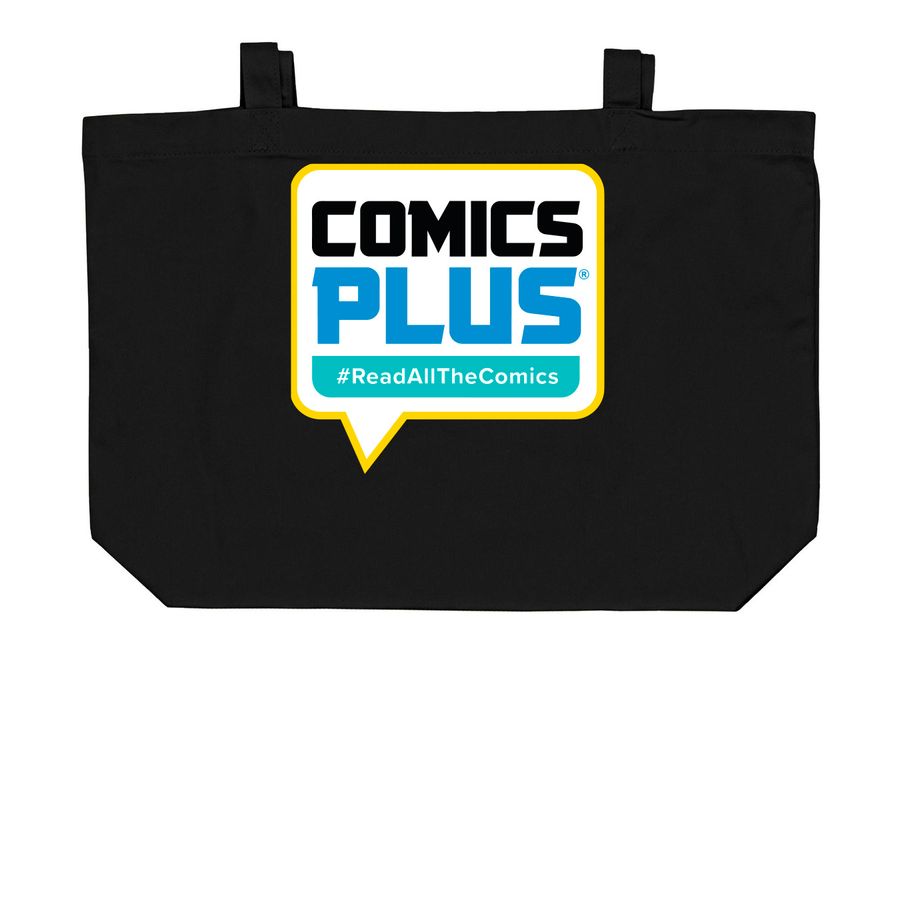 Carry All The Comics!, a Black Large Organic Cotton Tote Bag