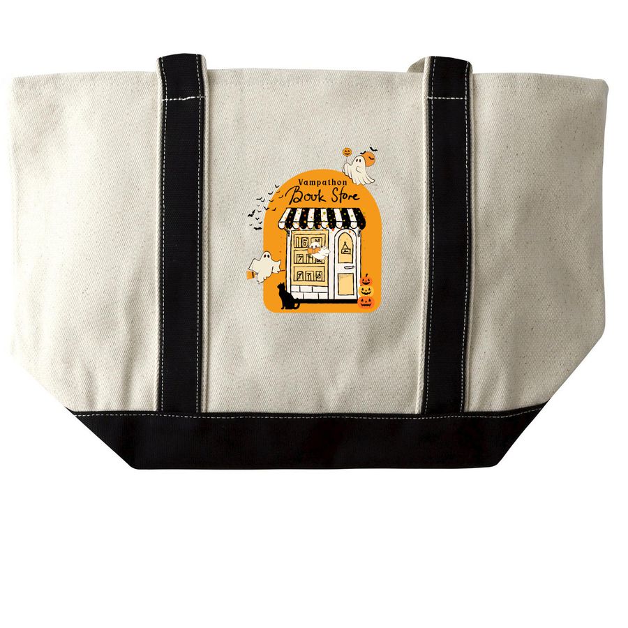 Vampathon Bookstore Tote, a Natural/Black Large Two-Tone Canvas Tote Bag