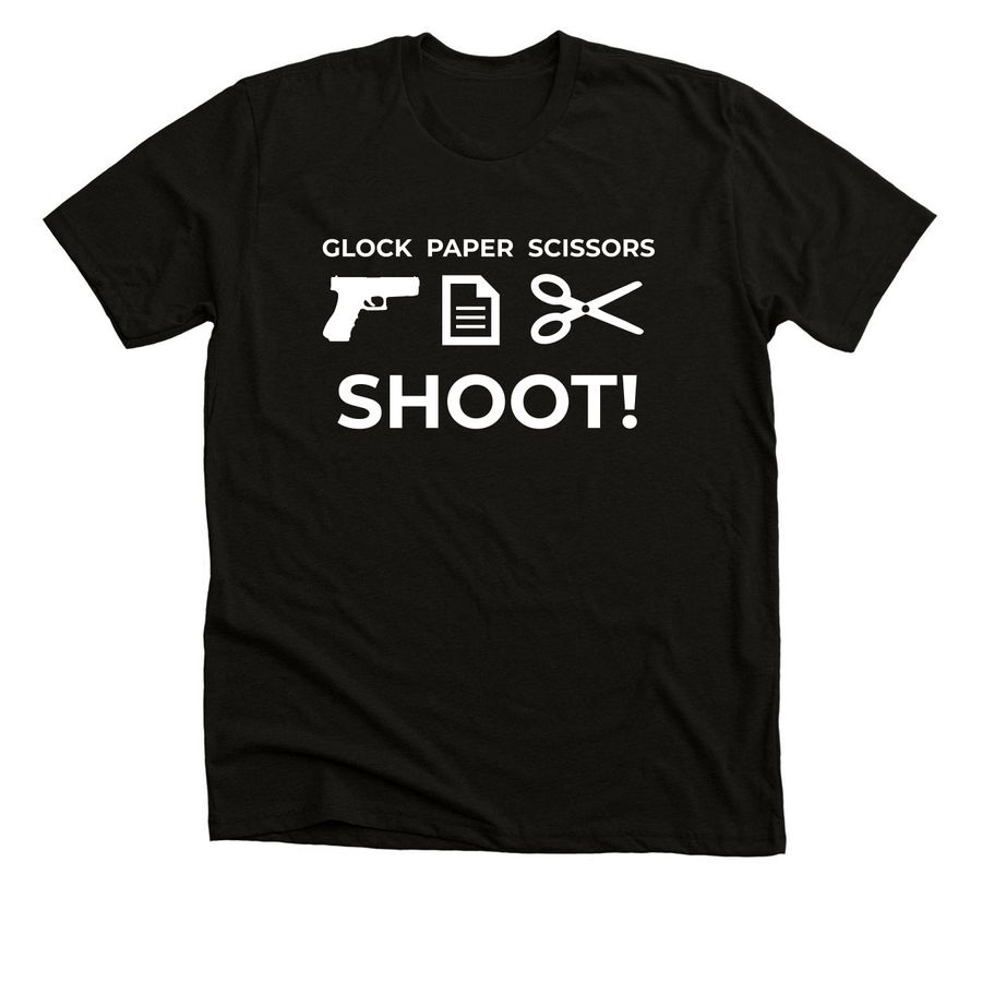 Glock Paper Scissors, a Solid Black Blend Premium Unisex Tee