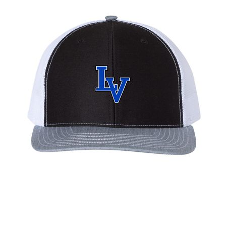 LV- Logo Baseball Hat&nbsp;, a Black/ White/ Heather Grey Printed Snapback Trucker Cap