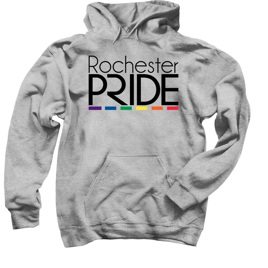 Rochester Pride Black Logo Shirts, a Sport Grey Pullover Hoodie