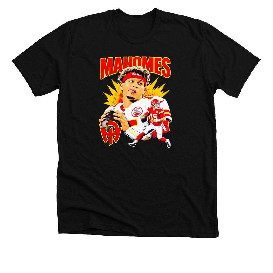 Patrick Mahomes Kansas City Chiefs Retro Foot, a Solid Black Blend Premium Unisex Tee