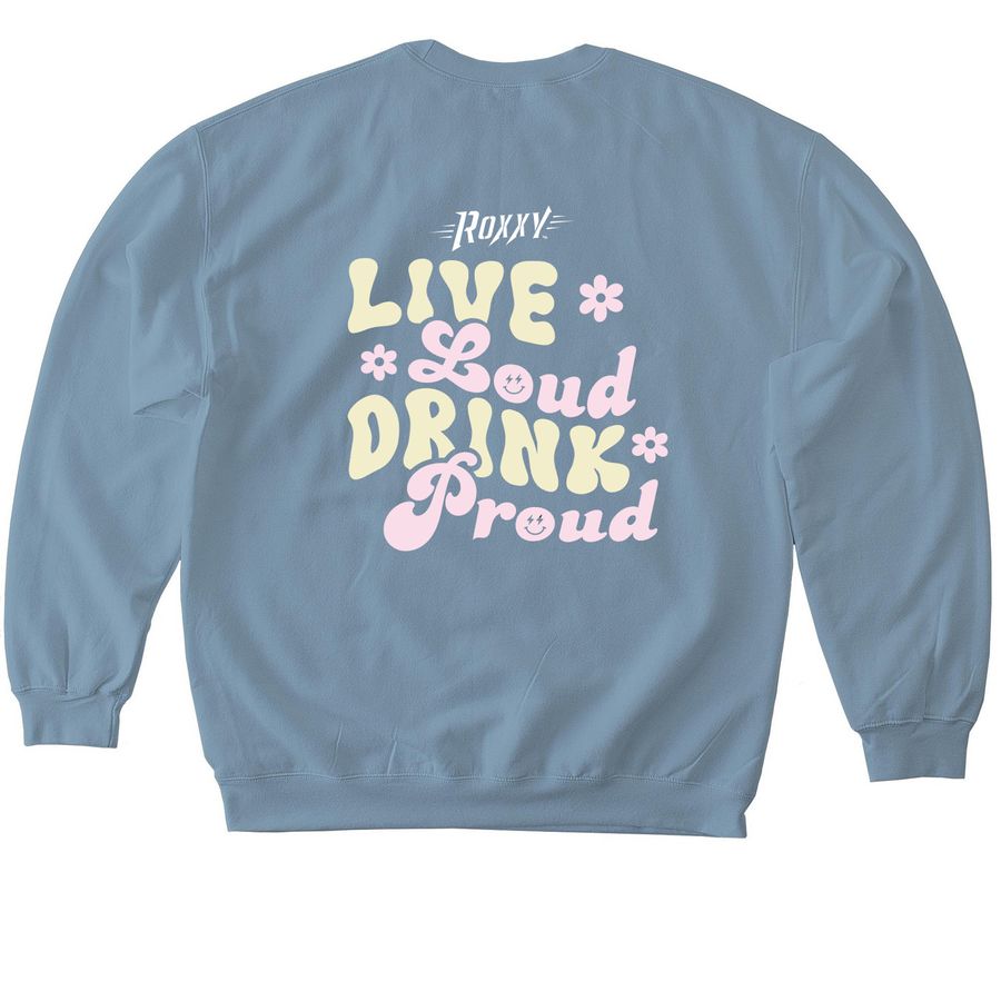 Roxxy Live Loud Collection, a Stone Blue Softstyle Crewneck Sweatshirt (back-view)