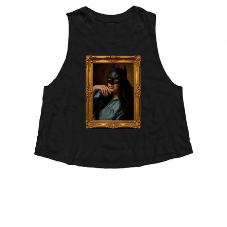 Bat Hal Tank Top, a Solid Black Blend Women?s Cropped Racerback Tank