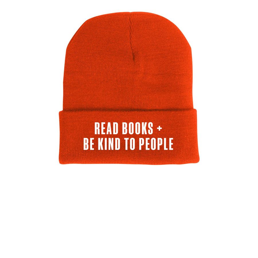 Be Kind Beanie, a Blaze Orange Printed Cuffed Beanie