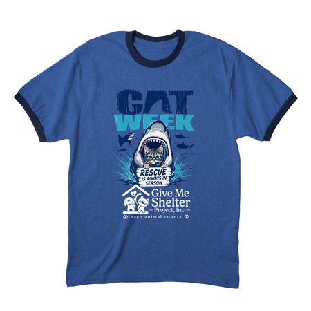 Shark Week with GMSP - 1, a Heather Royal/ Navy Cotton Ringer Tee