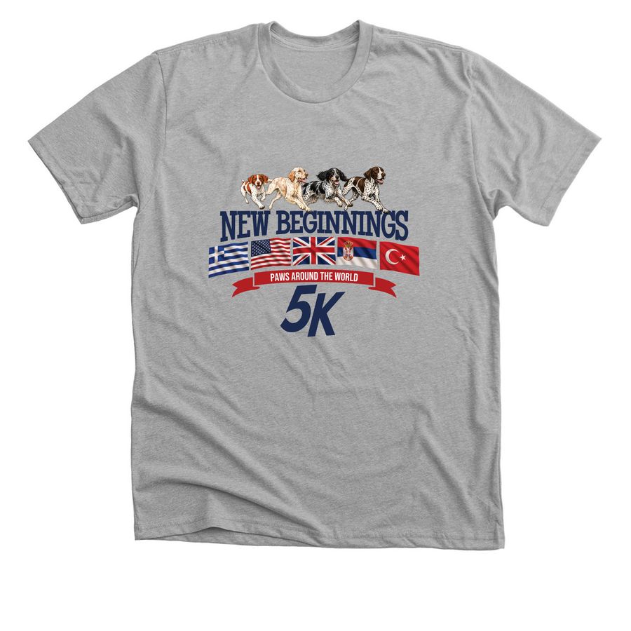 Paws Around the World 5K, a Athletic Heather Premium Unisex Tee