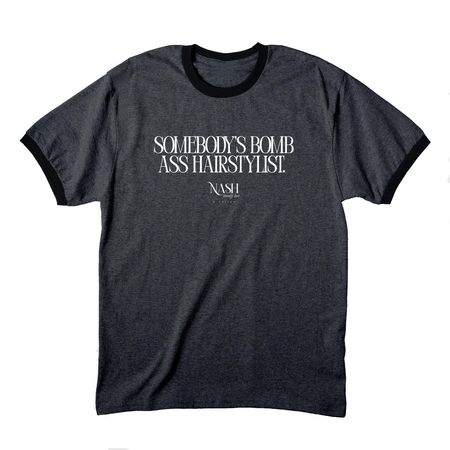 Bomb Ass Stylist #2, a Dark Heather Grey/ Jet Black Cotton Ringer Tee