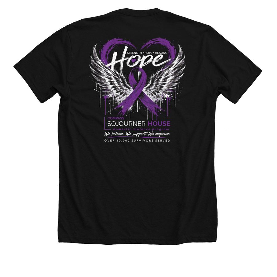 Sojourner House Domestic Violence Program, a Solid Black Blend Premium Unisex Tee (back-view)