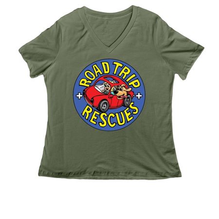 Road, White and AROO! RTR Summer Fundraiser, a Military Green Women's Relaxed V-Neck Tee