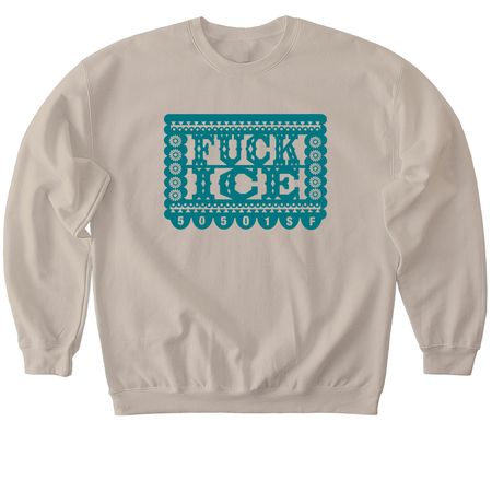 Fuck ICE (teal), a Sand Softstyle Crewneck Sweatshirt