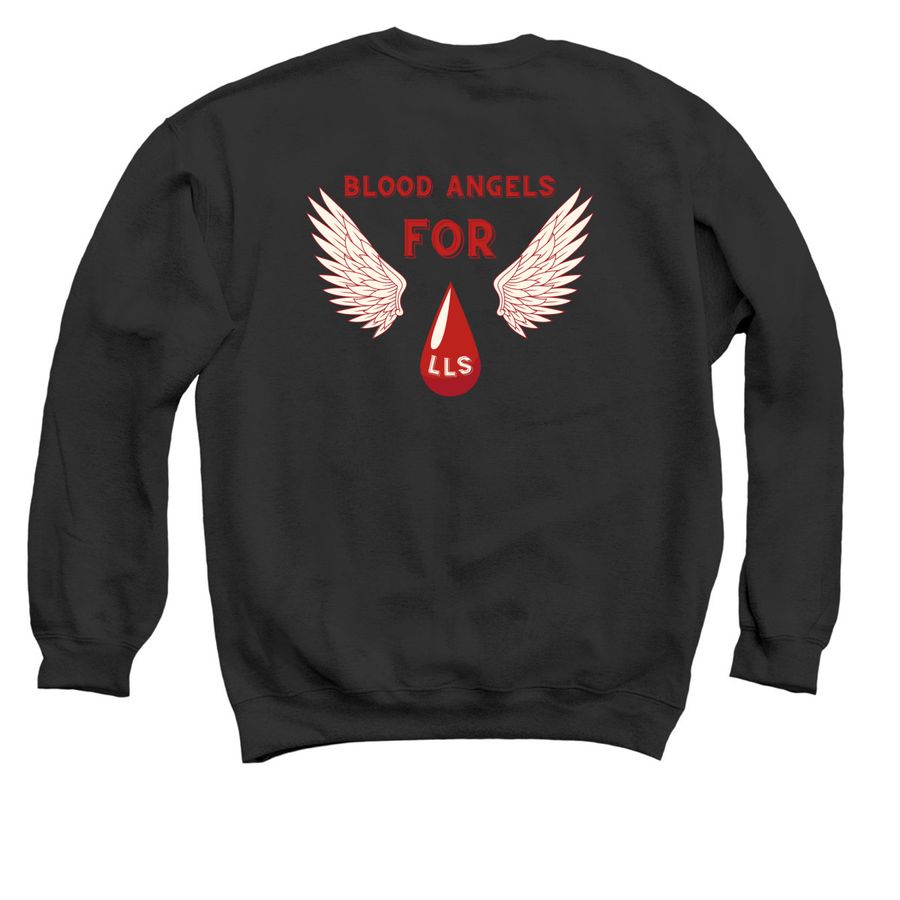 Blood Angels for LLS (main design on back), a Black Crewneck Sweatshirt (back-view)