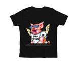UO Grey Logo/ Pump N Run on back, a Solid Black Blend Premium Youth Tee (back-view)