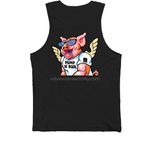 UO Grey Logo/ Pump N Run on back, a Black Premium Cotton Tank (back-view)