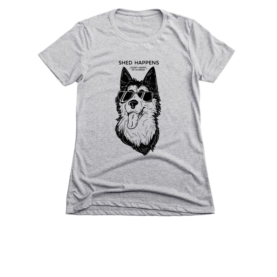 Shed Happens Print Black, a Dark Heather Grey Women's Slim Fit Tee