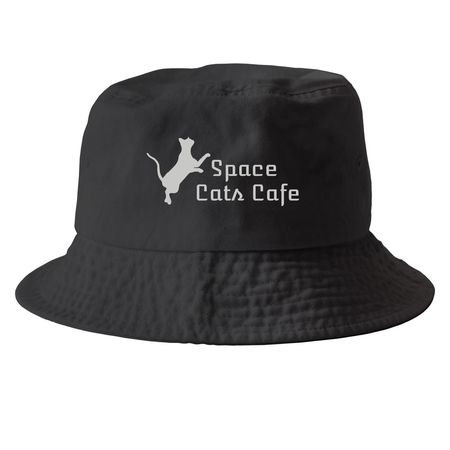 Space Cat Cafe hats, a Black Printed Bucket Hat