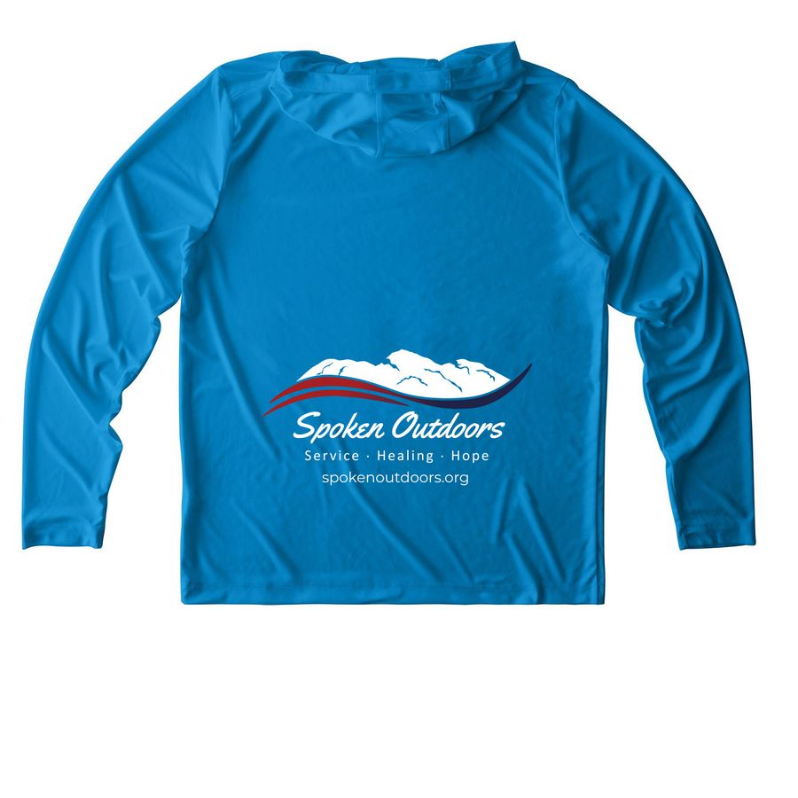 Sun Shirt, a Sapphire UV Performance Long Sleeve Hoodie (back-view)