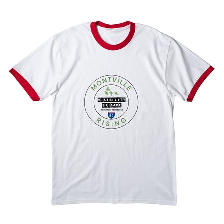 "BE BRAVE WITH US" Apparel, a White/ Red Cotton Ringer Tee