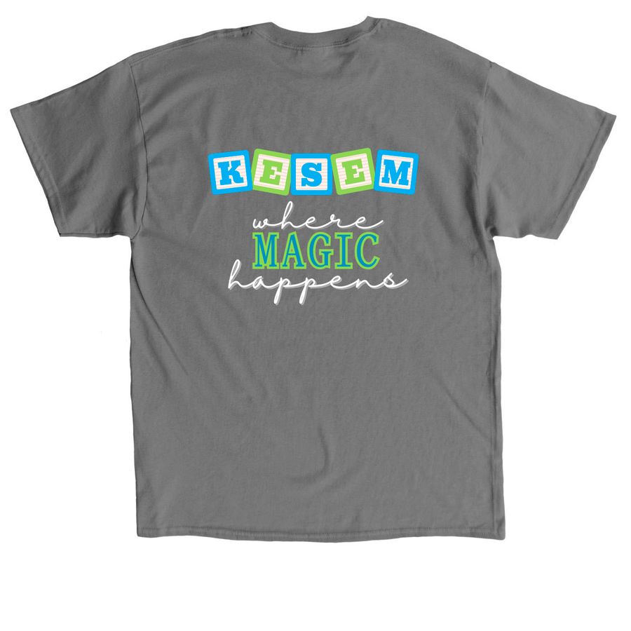 Where MAGIC happens, a Charcoal Classic Unisex Tee (back-view)