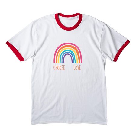 Choose Love, a White/ Red Cotton Ringer Tee