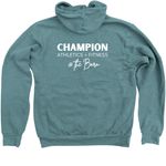 CA+F Zips & Crops w/ Barn Design, a Heather Deep Teal Zip Up Hoodie (back-view)