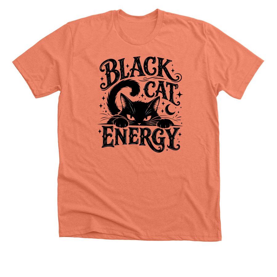 Black Cat Energy, a Heather Sunset Premium Unisex Tee