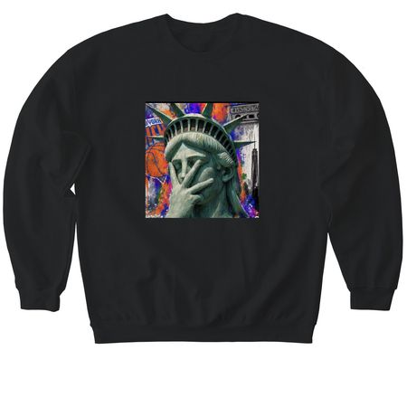 State of liberty throwing 3s for win the Ship, a Black Softstyle Crewneck Sweatshirt