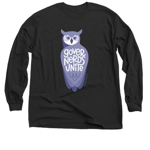 Governerds Unite Owl (Purple) Black Long Sleeve Tee