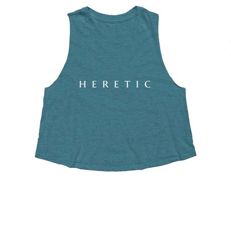HERETIC, a Heather Deep Teal Women's Cropped Racerback Tank