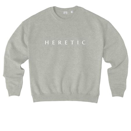 HERETIC, a Heather Grey Stanley/Stella Ledger Dry Crewneck Sweatshirt