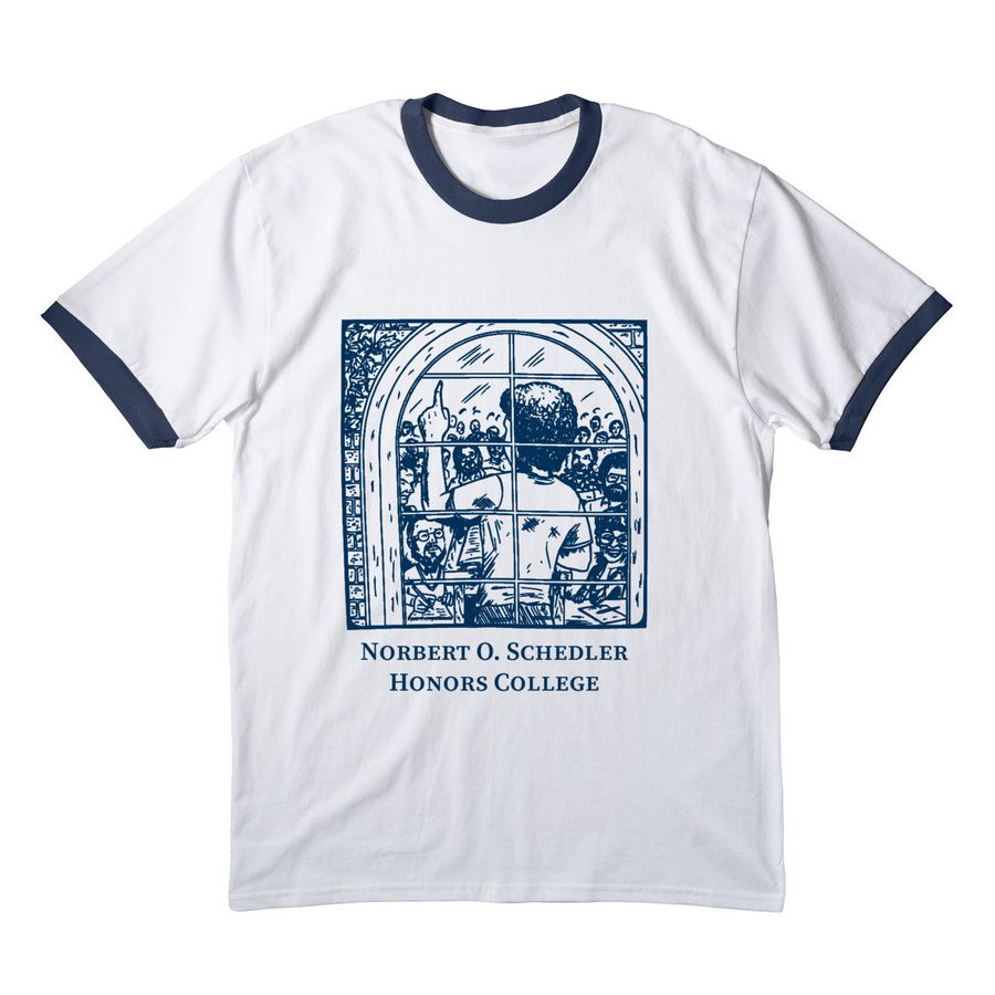 The Challenge, a White/ Navy Cotton Ringer Tee
