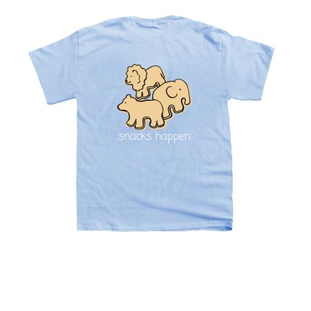 Tee: Snacks Happen., a Light Blue Youth Unisex Tee (back-view)